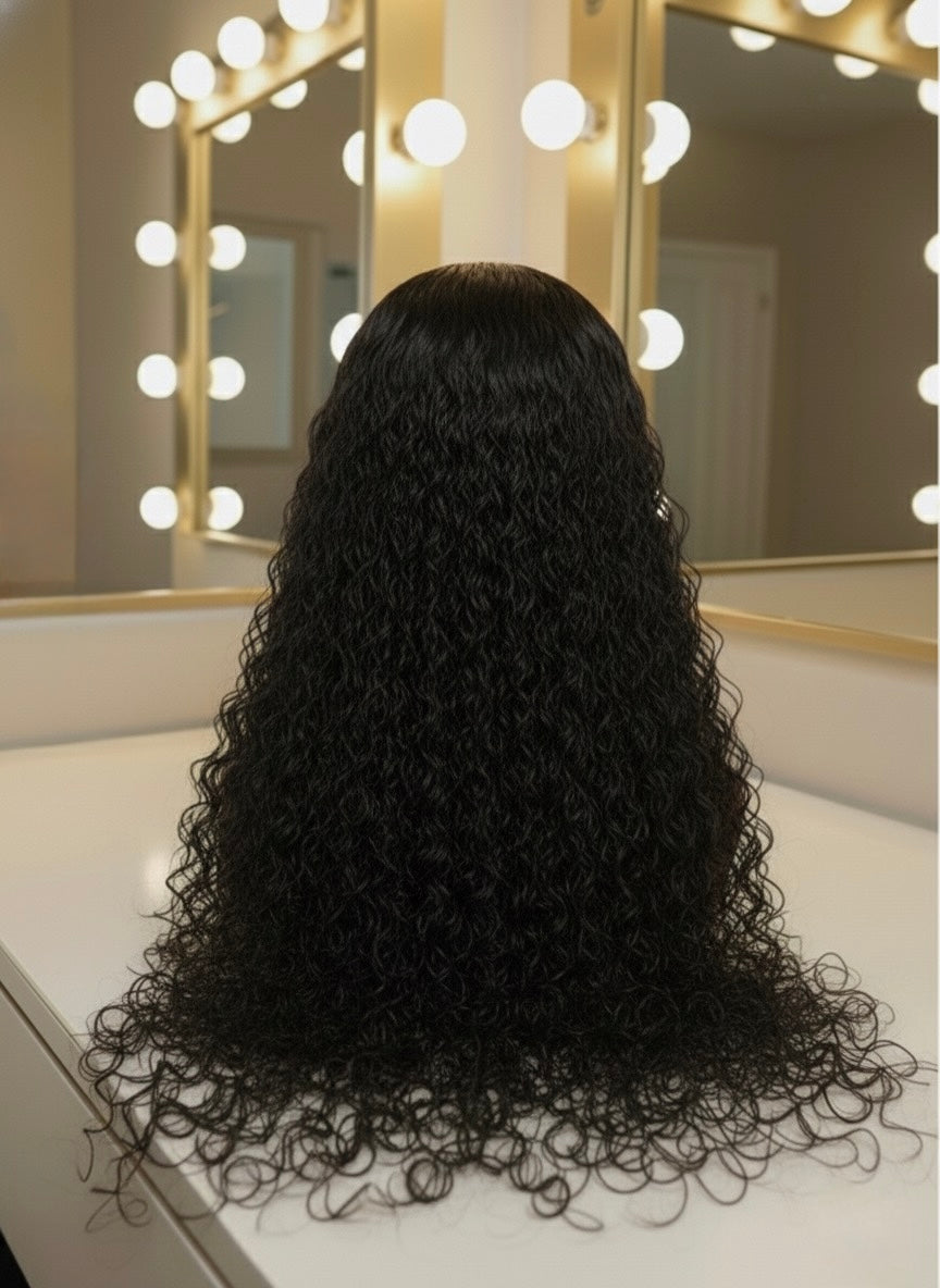 Malaysian Long Black Deep Wave- Ready to Wear Wig-Back View