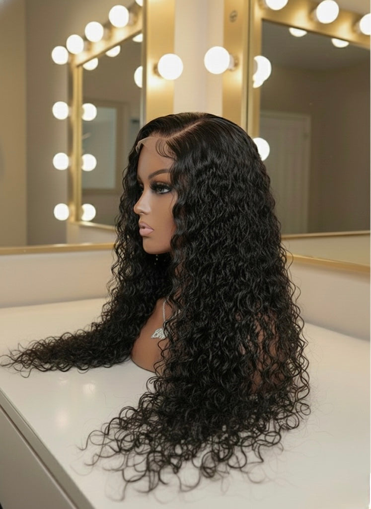 Malaysian Long Black Deep Wave- Ready to Wear Wig-Front View