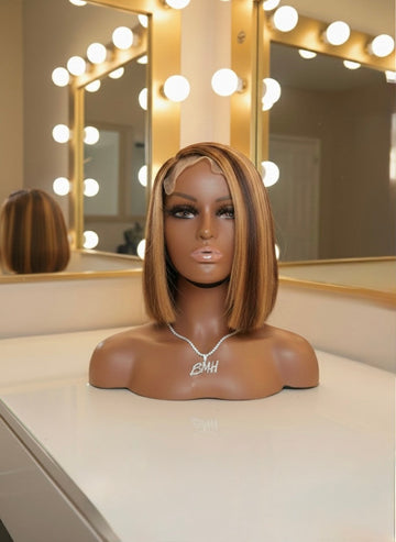 Malaysian Straight Honey Blonde Highlight Bob- Ready to Wear Wig-Front View