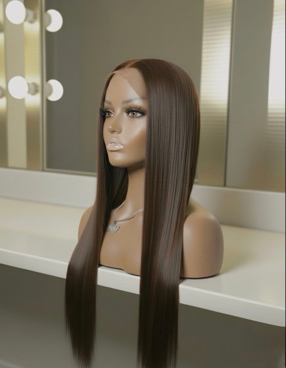 Malaysian Long Chocolate Straight- Ready to Wear Wig-Side View