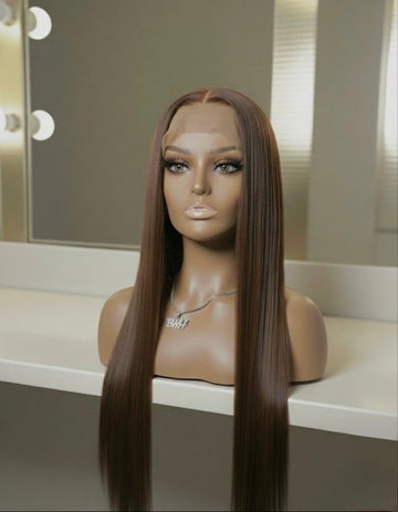 Malaysian Long Chocolate Straight- Ready to Wear Wig-Front View