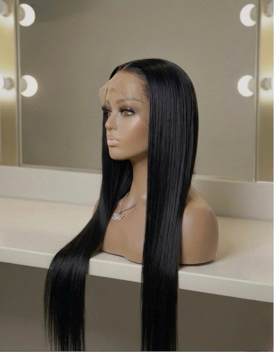 Malaysian Long Black Straight- Ready to Wear Wig-Side View