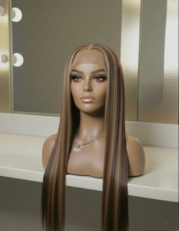 Malaysian Long Honey Blonde Highlight Straight- Ready to Wear Wig-Front View