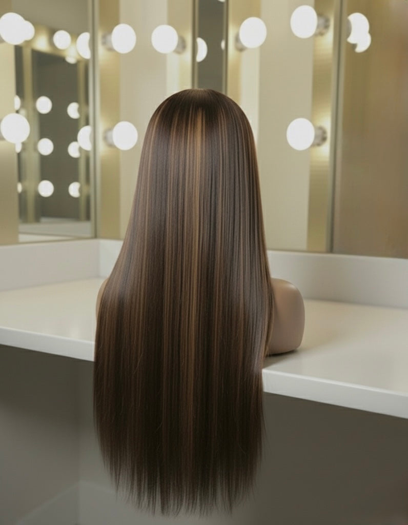 Malaysian Long Honey Blonde Highlight Straight- Ready to Wear Wig-Back View