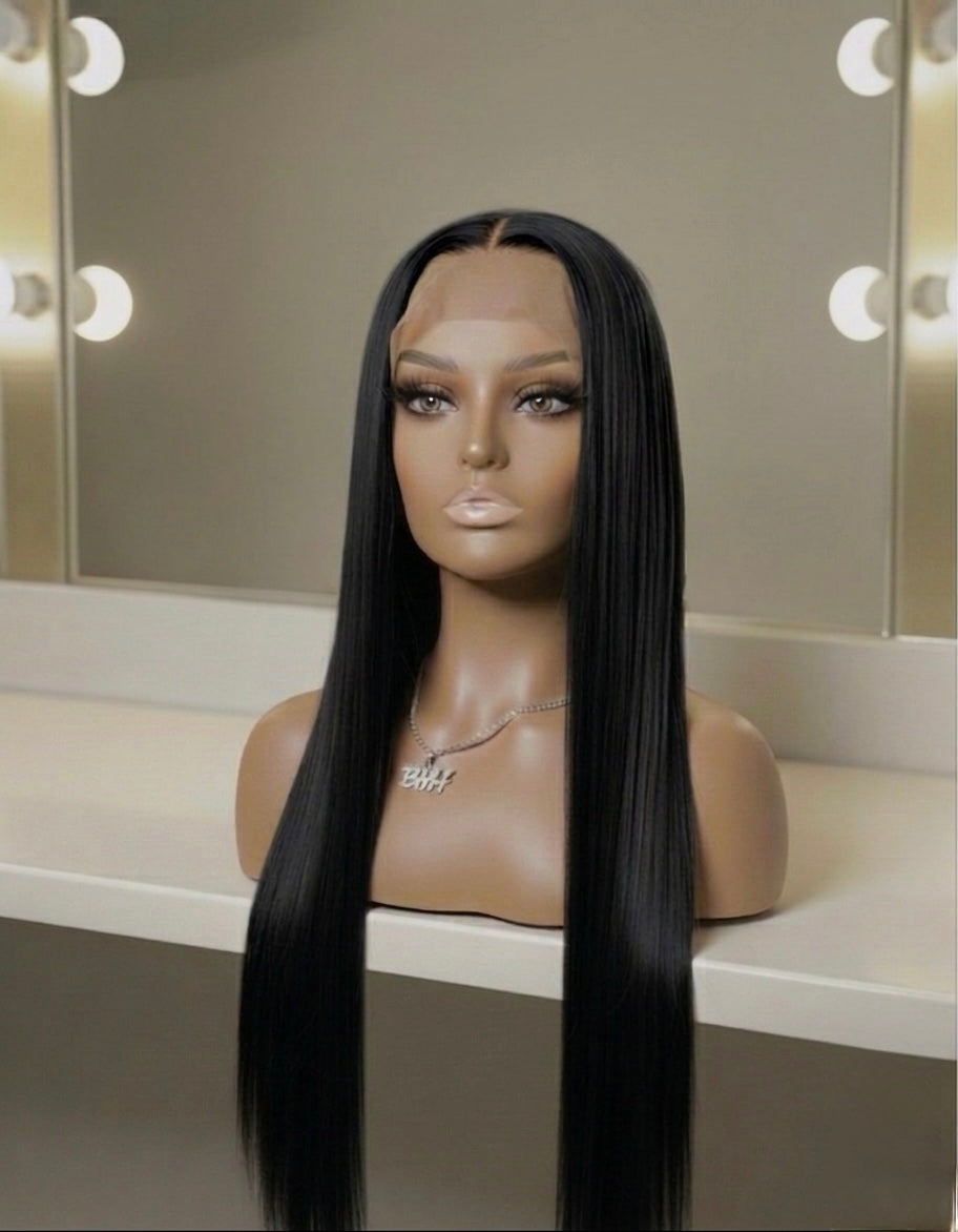 Malaysian Long Black Straight- Ready to Wear Wig-Front View
