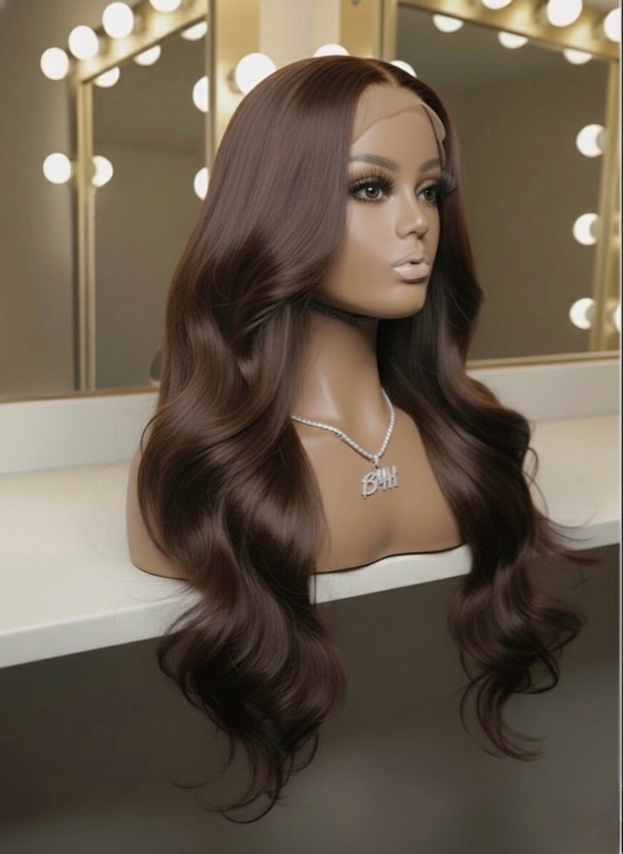 Malaysian Long Chocolate BodyWave- Ready to Wear Wig-Front View