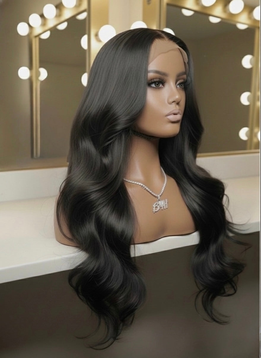 Malaysian Long Black Body Wave- Ready to Wear Wig-Side View