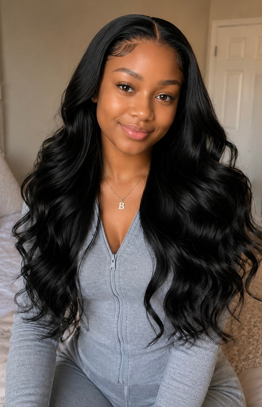 Malaysian Long Black Body Wave- Ready to Wear Wig-Front View