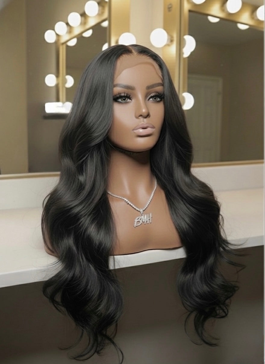 Malaysian Long Black Body Wave- Ready to Wear Wig-Front View