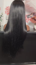 Jet Black Bone Straight Glueless Wig