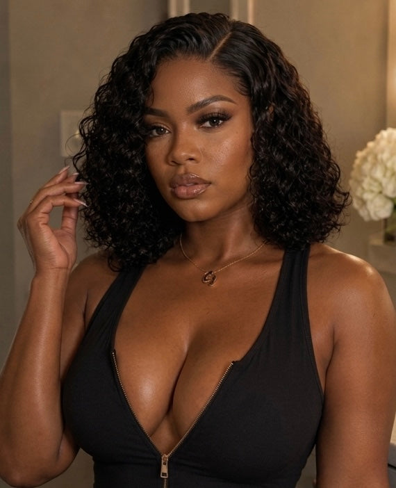 Black Curly Bob-5x5 Ready to Wear Wig-Front
